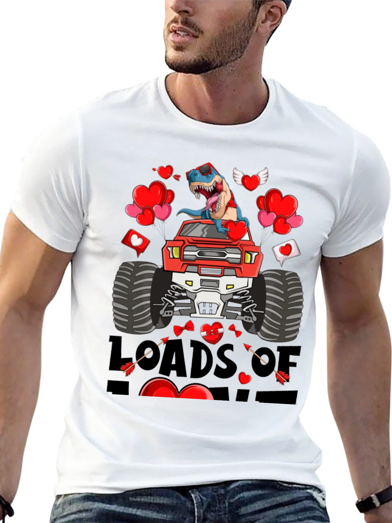 Loads of Love Dinosaur Truck Valentines Day T-Shirt