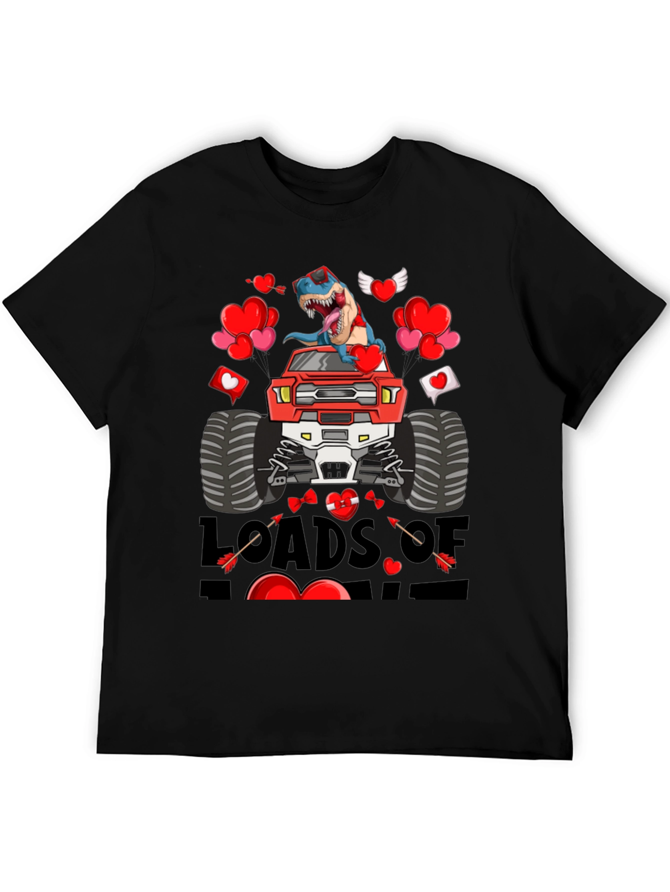 Loads of Love Dinosaur Truck Valentines Day T-Shirt