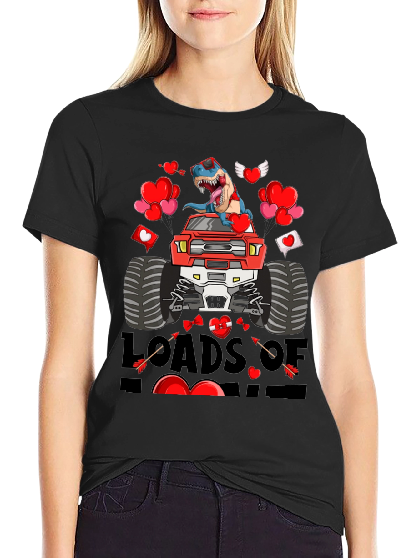 Loads of Love Dinosaur Truck Valentines Day T-Shirt