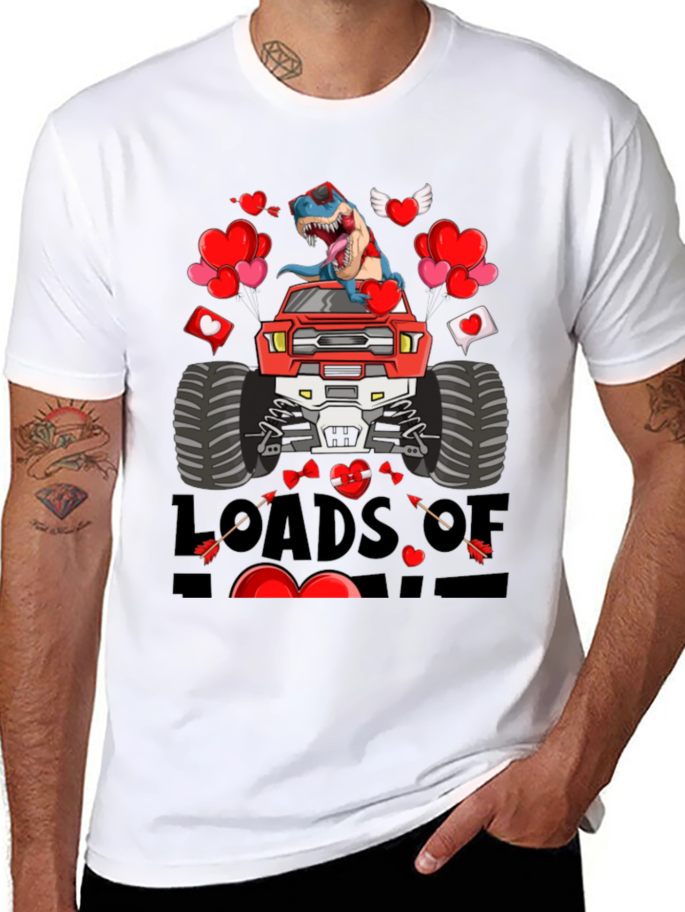 Loads of Love Dinosaur Truck Valentines Day T-Shirt