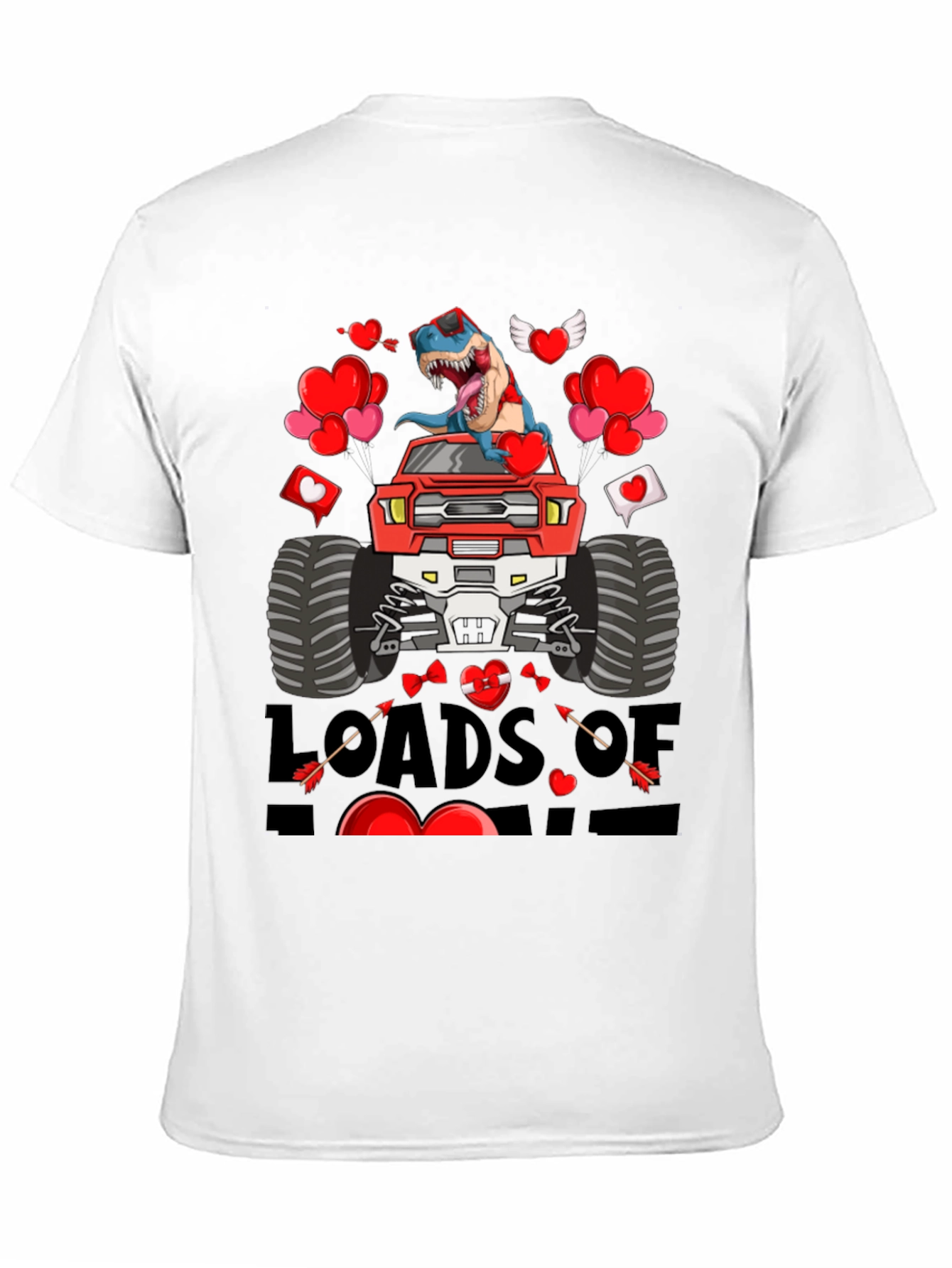Loads of Love Dinosaur Truck Valentines Day T-Shirt