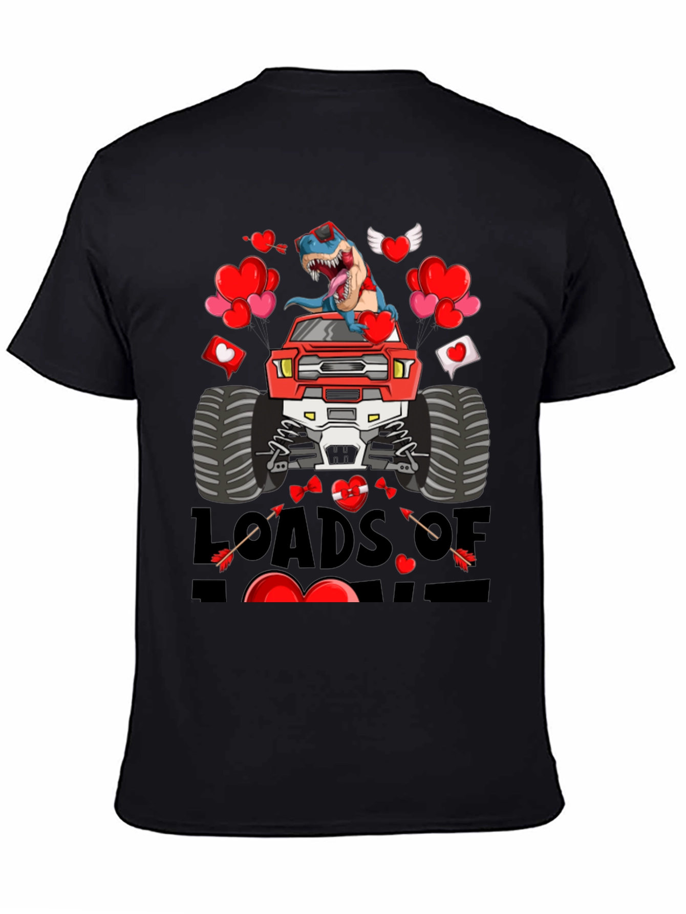 Loads of Love Dinosaur Truck Valentines Day T-Shirt