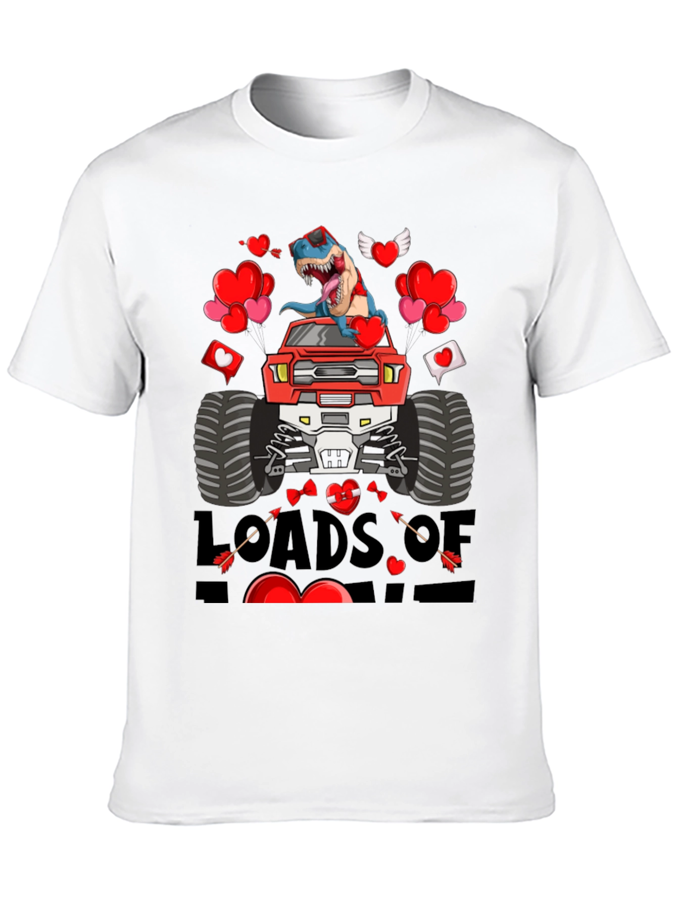 Loads of Love Dinosaur Truck Valentines Day T-Shirt