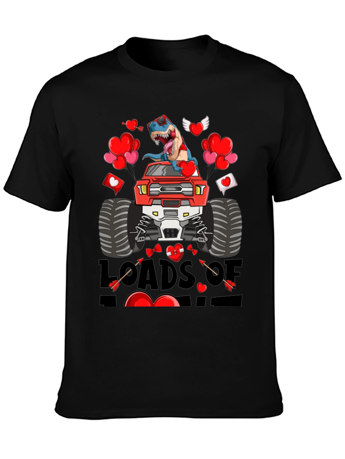 Loads of Love Dinosaur Truck Valentines Day T-Shirt