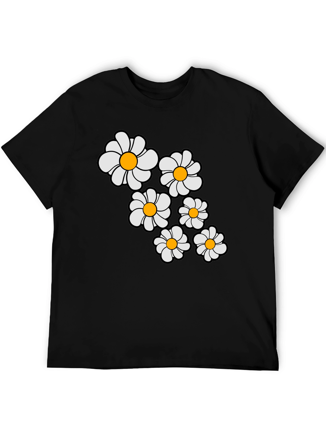 Daisy Flower Graphic Print Black T-Shirt
