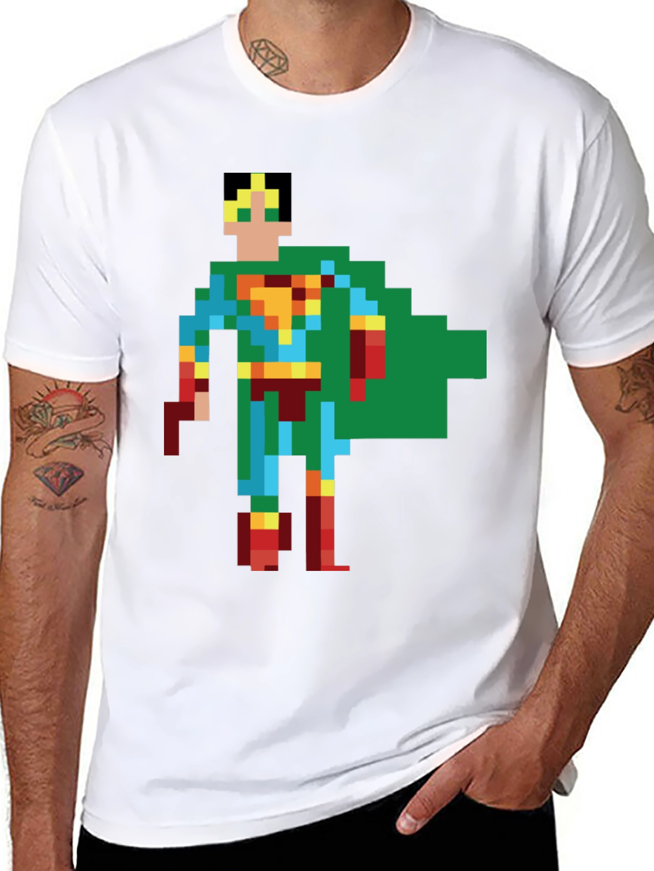 Retro 8-Bit Superhero Graphic Tee - Classic Gamer Style