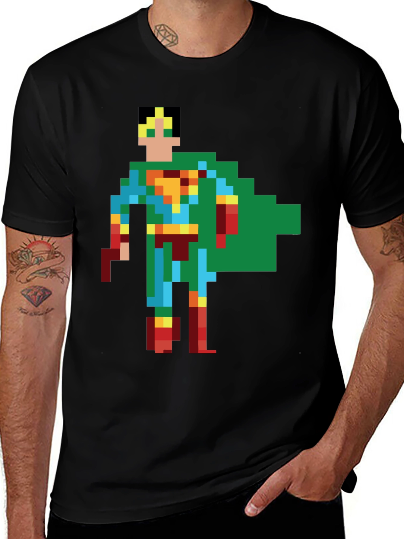 Retro 8-Bit Superhero Graphic Tee - Classic Gamer Style