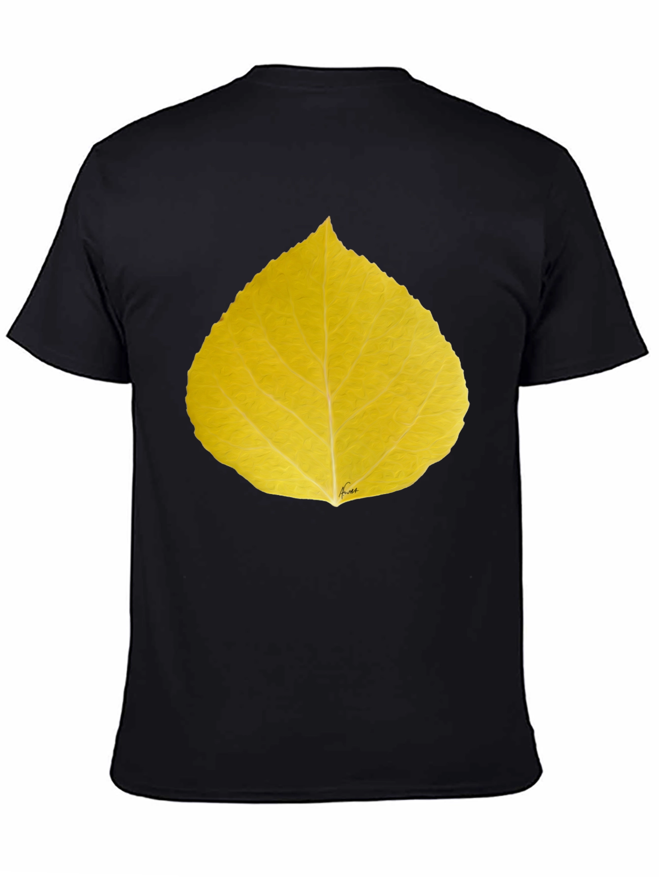 Yellow Leaf Print Black T-Shirt