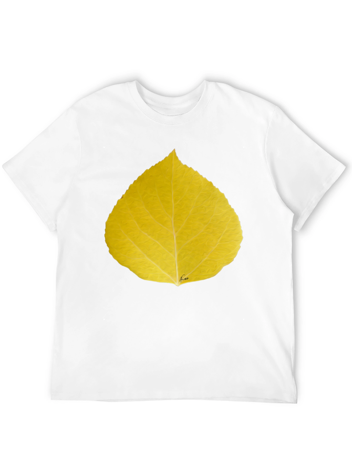 Yellow Leaf Print Black T-Shirt