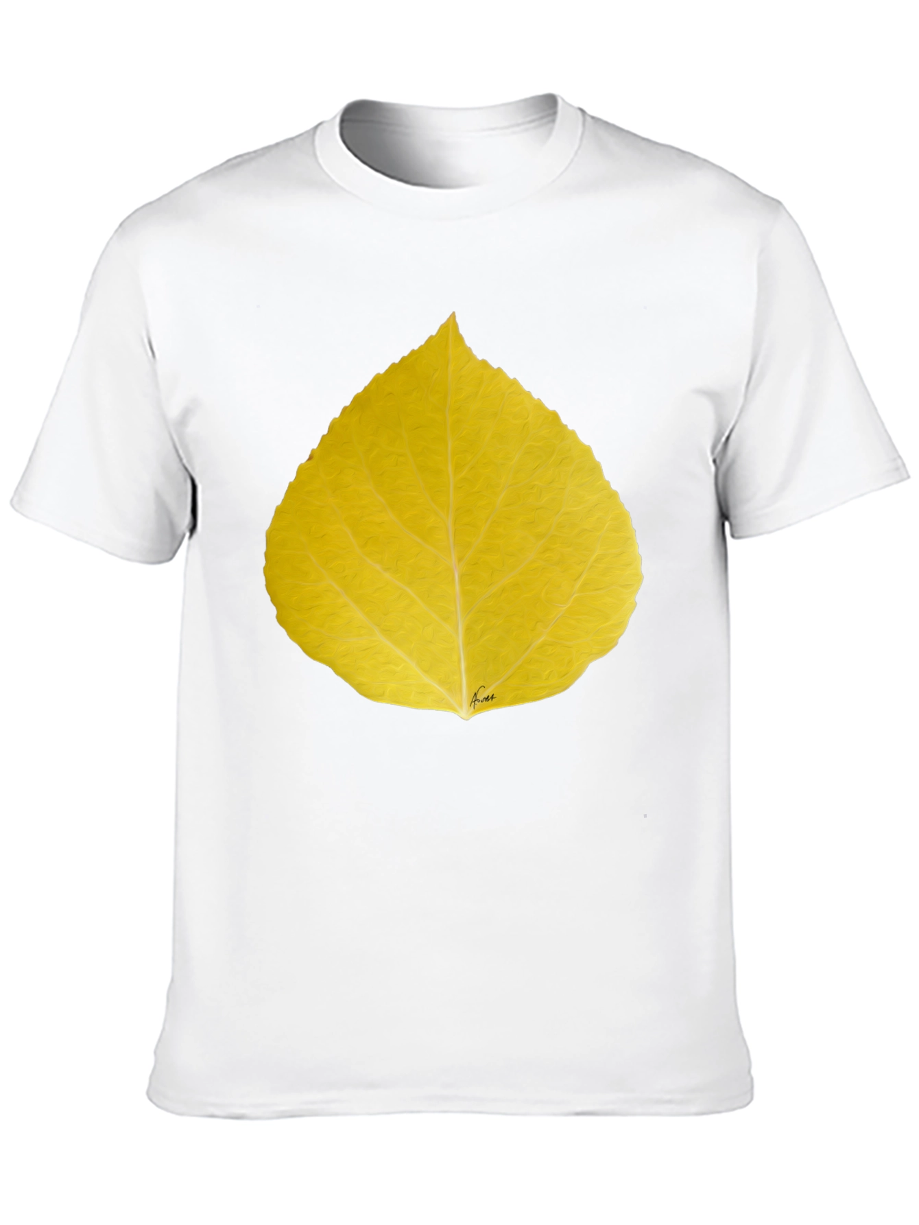 Yellow Leaf Print Black T-Shirt