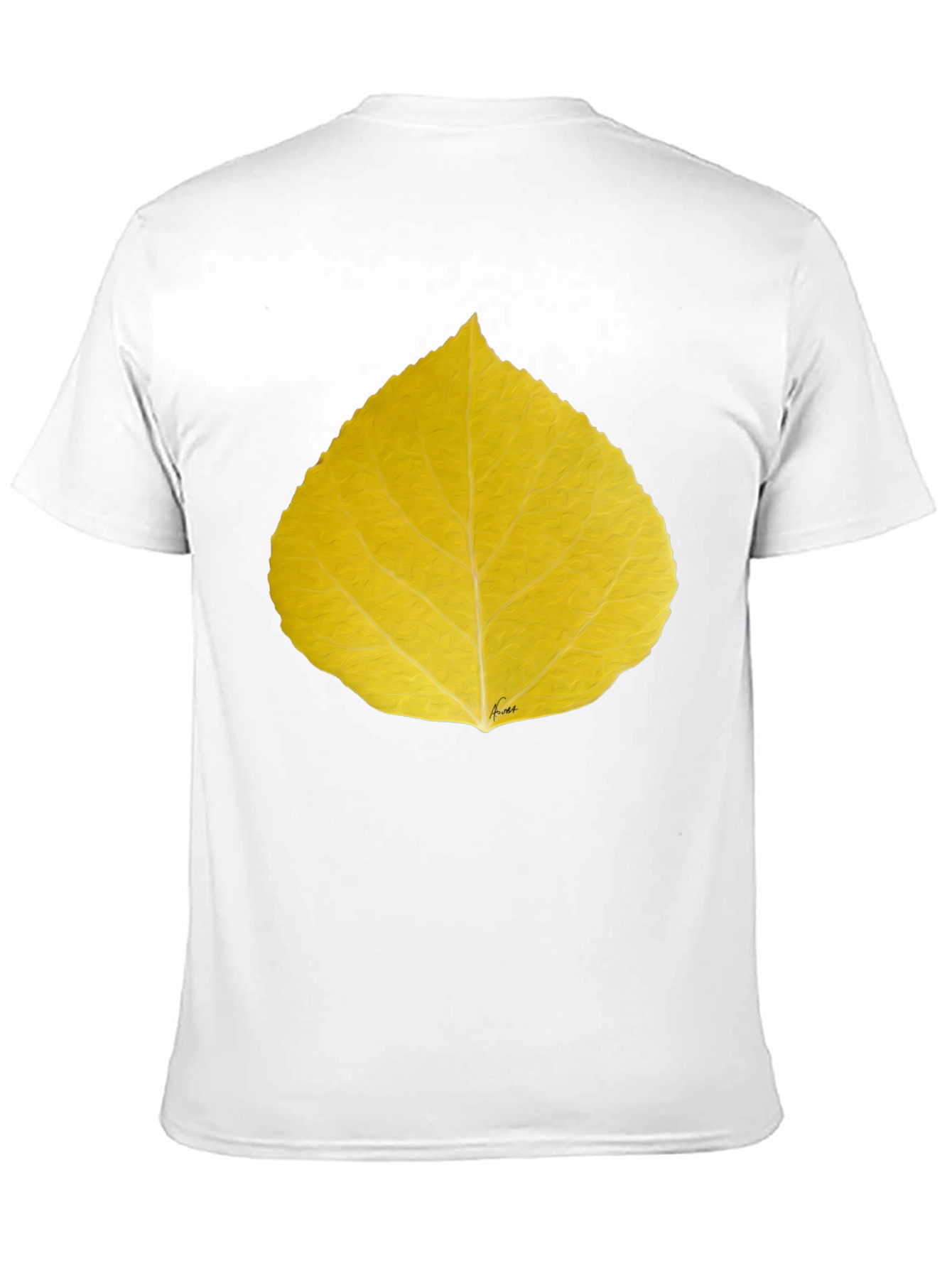 Yellow Leaf Print Black T-Shirt