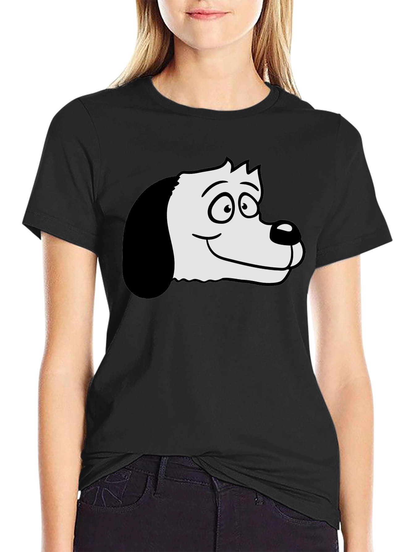 Cartoon Dog Graphic Black T-Shirt