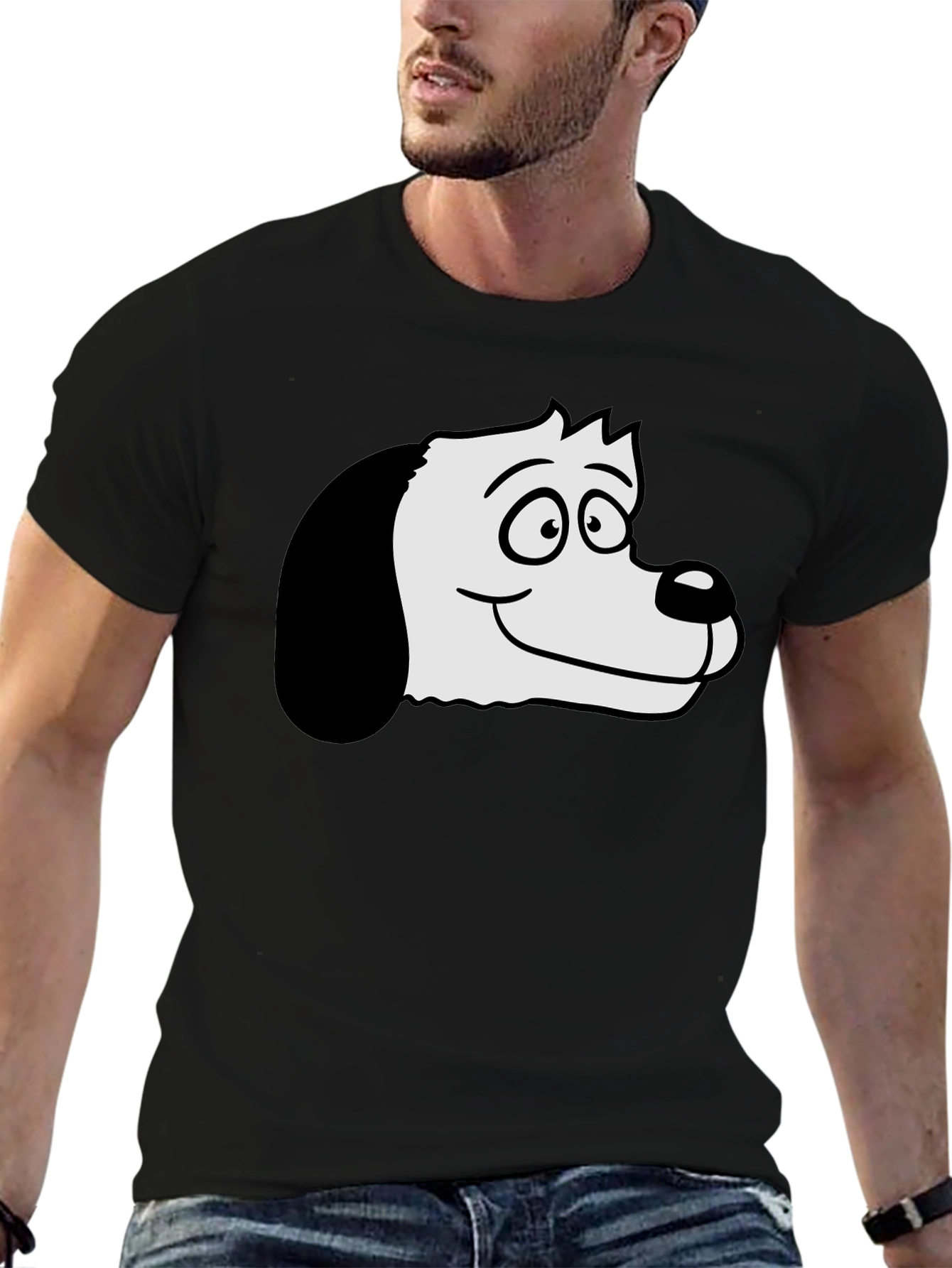 Cartoon Dog Graphic Black T-Shirt
