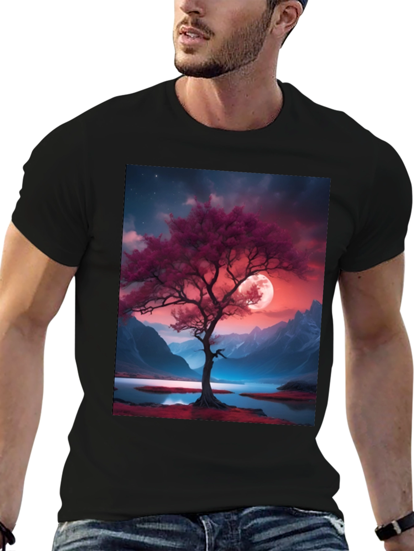 Tree & Moon Graphic Tee - Nature Inspired Design
