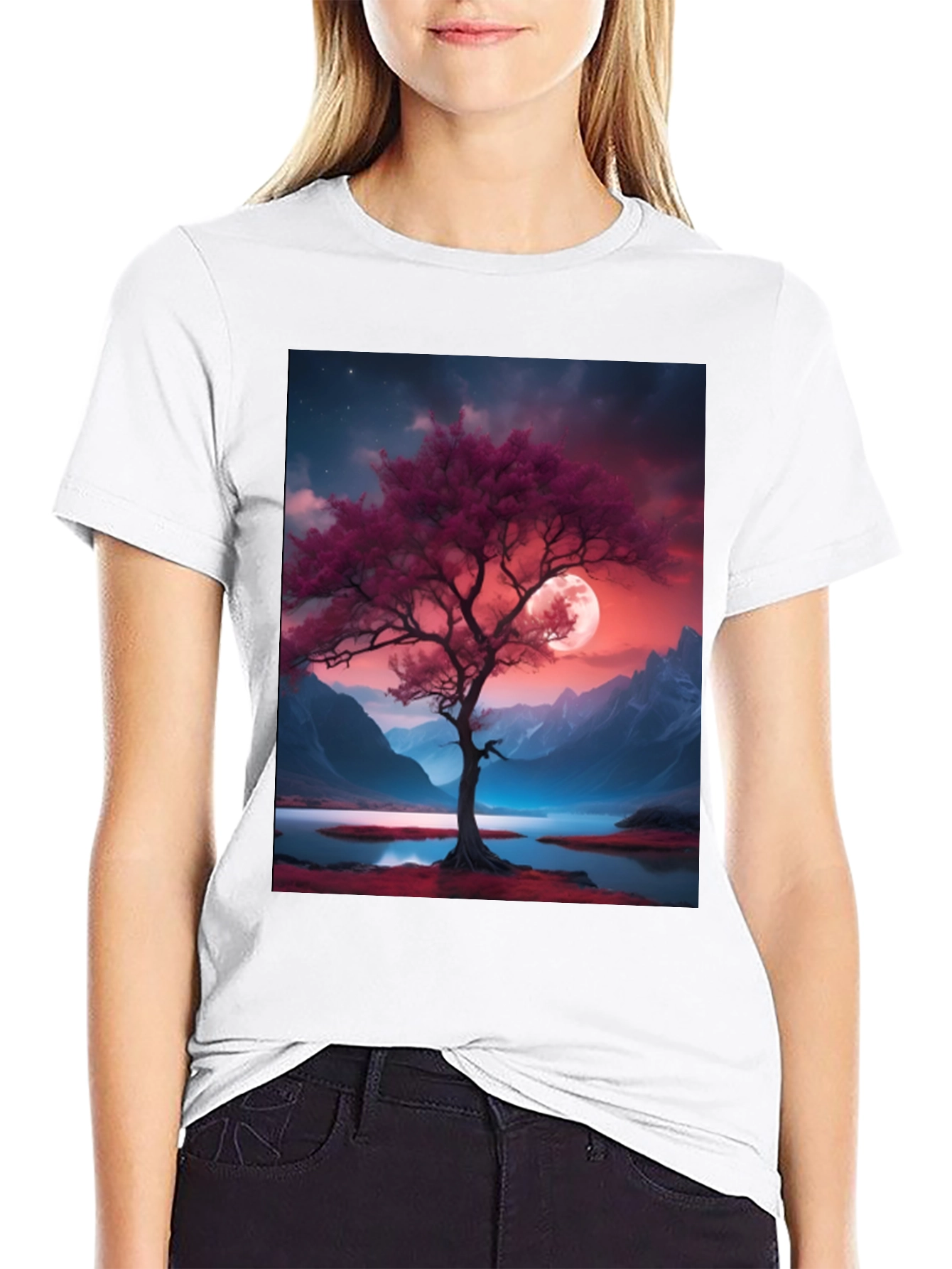 Tree & Moon Graphic Tee - Nature Inspired Design