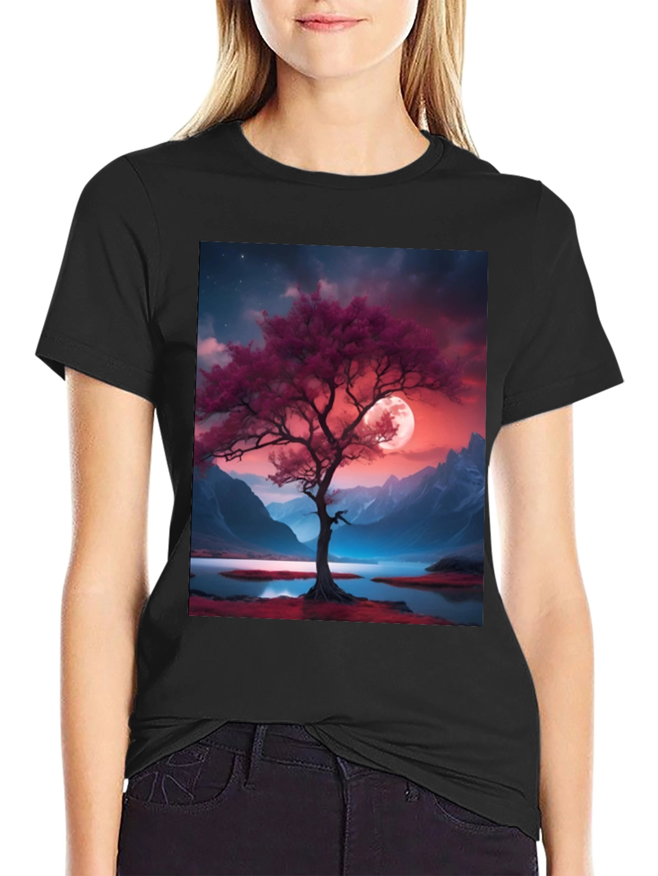 Tree & Moon Graphic Tee - Nature Inspired Design