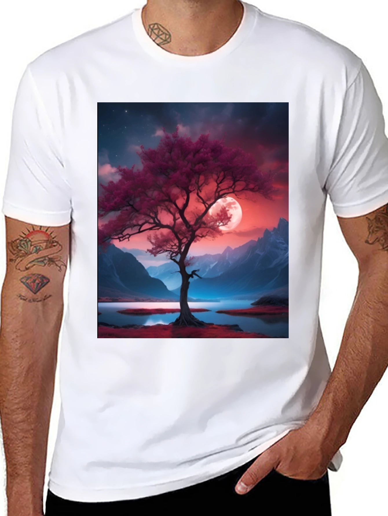 Tree & Moon Graphic Tee - Nature Inspired Design