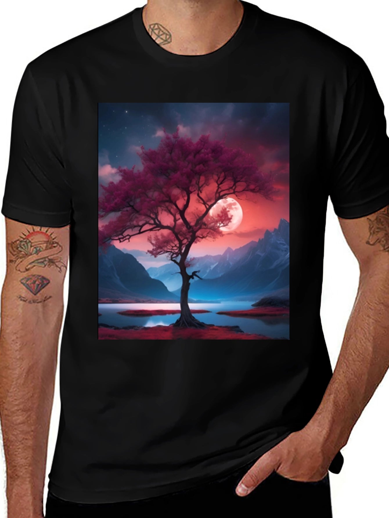Tree & Moon Graphic Tee - Nature Inspired Design