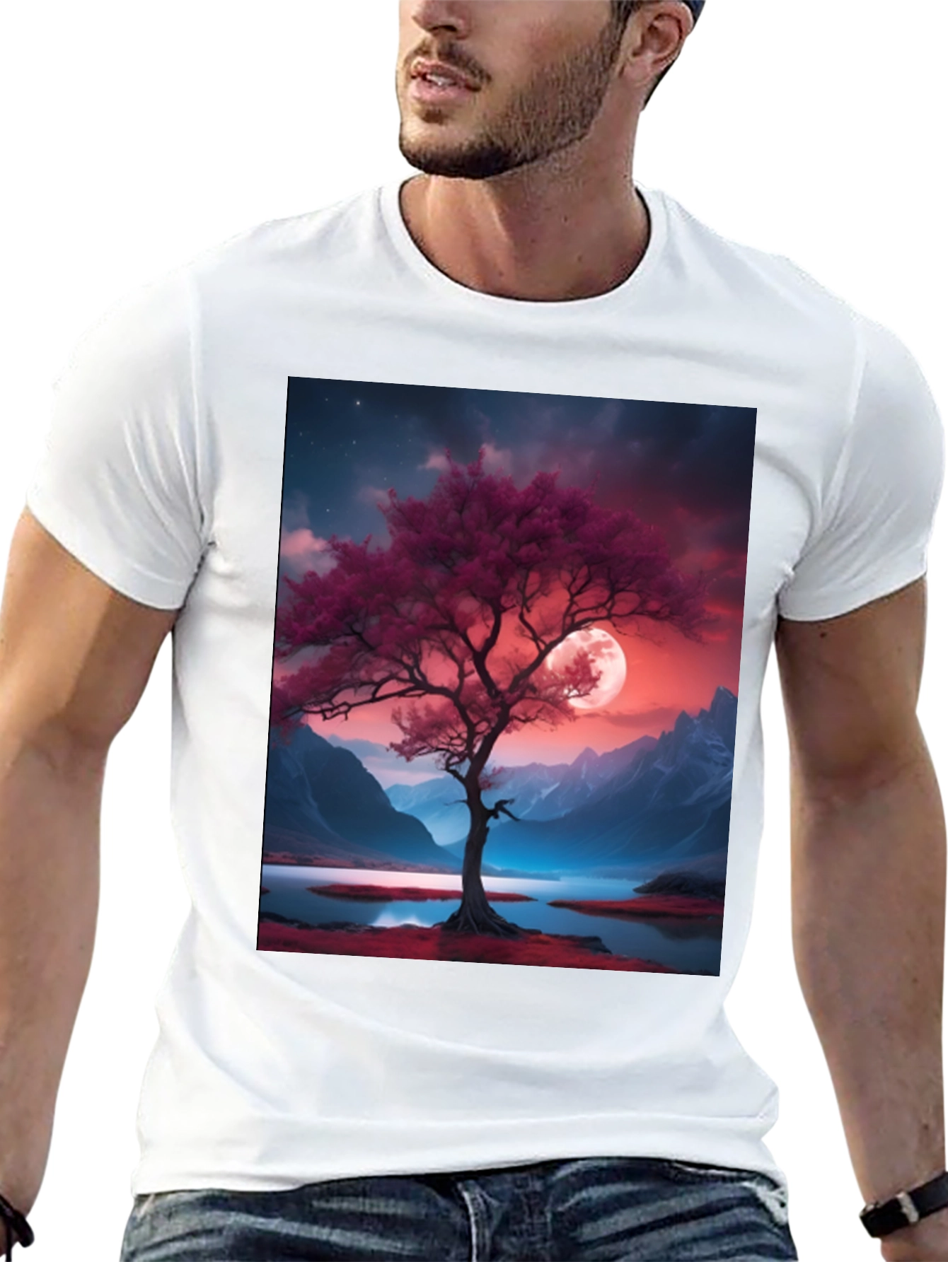 Tree & Moon Graphic Tee - Nature Inspired Design