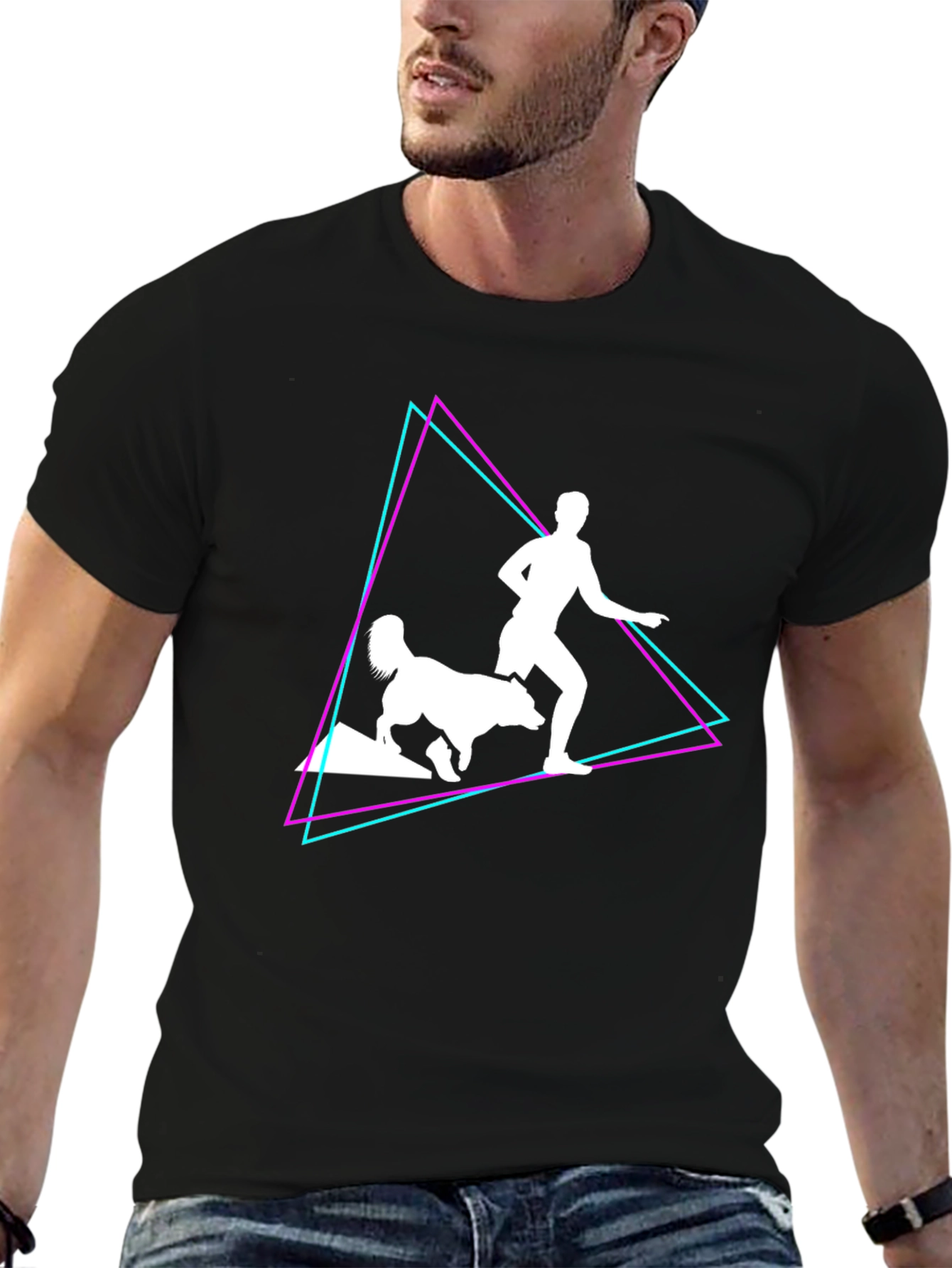 Retro Runner T-Shirt: Man and Dog Graphic Tee