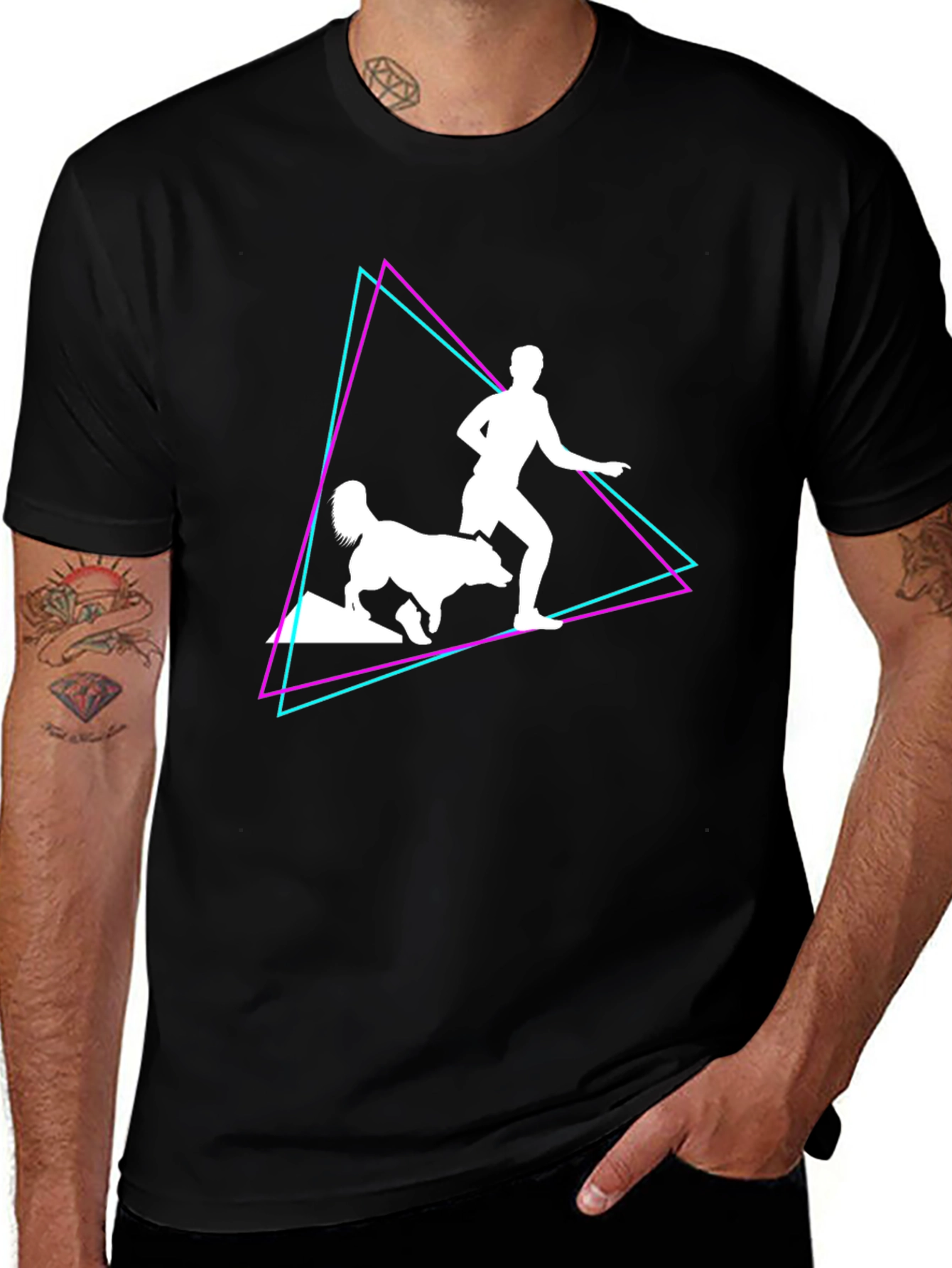 Retro Runner T-Shirt: Man and Dog Graphic Tee