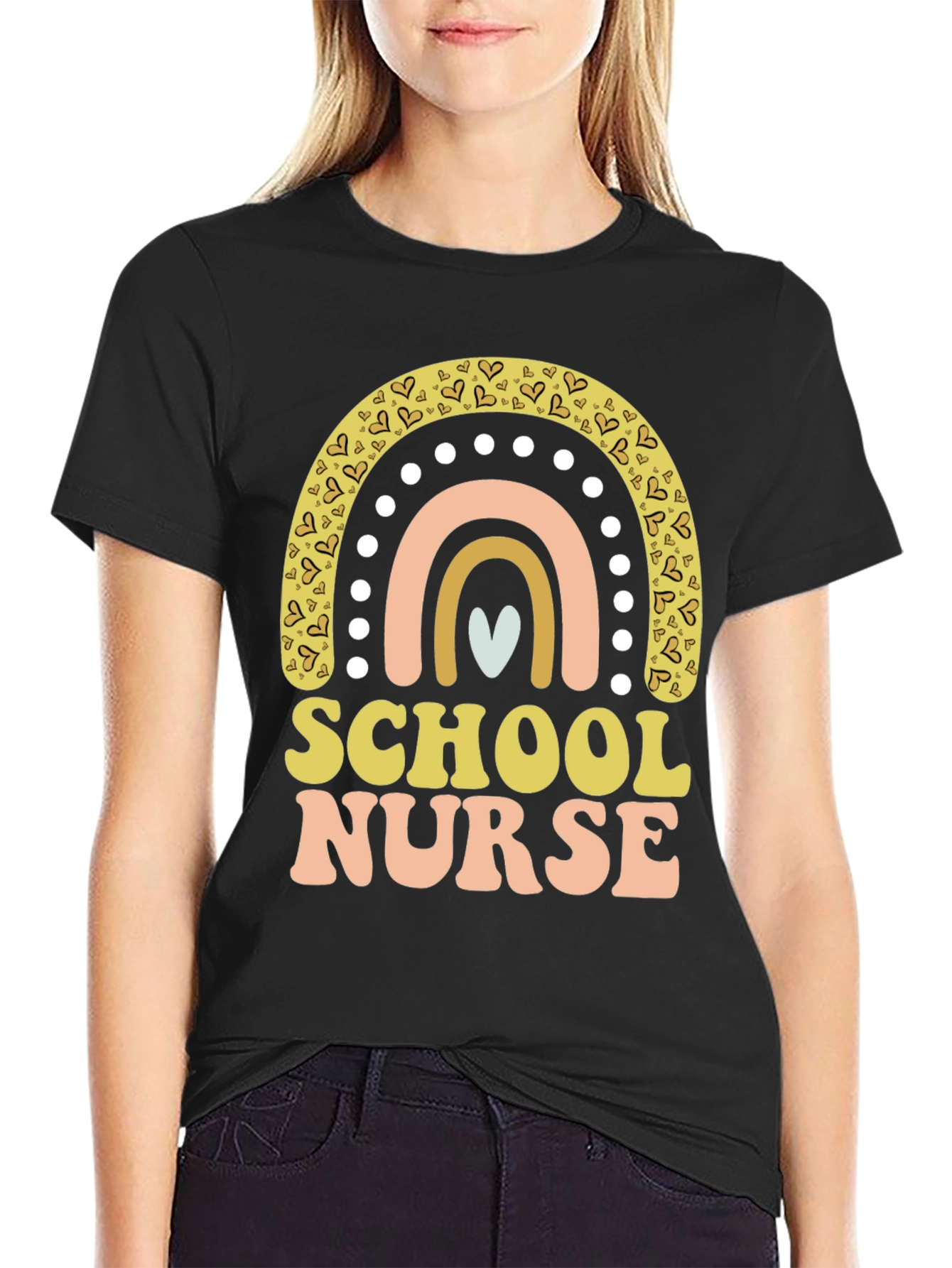 School Nurse Rainbow Heart T-Shirt