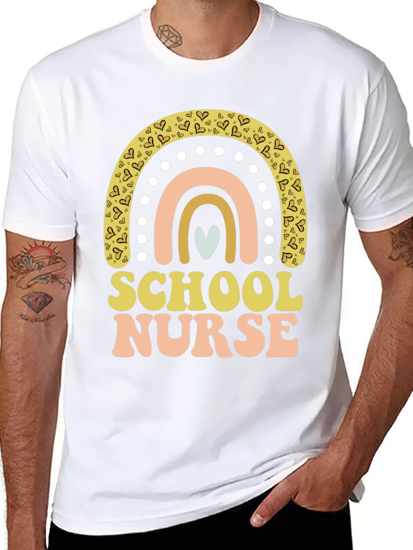 School Nurse Rainbow Heart T-Shirt