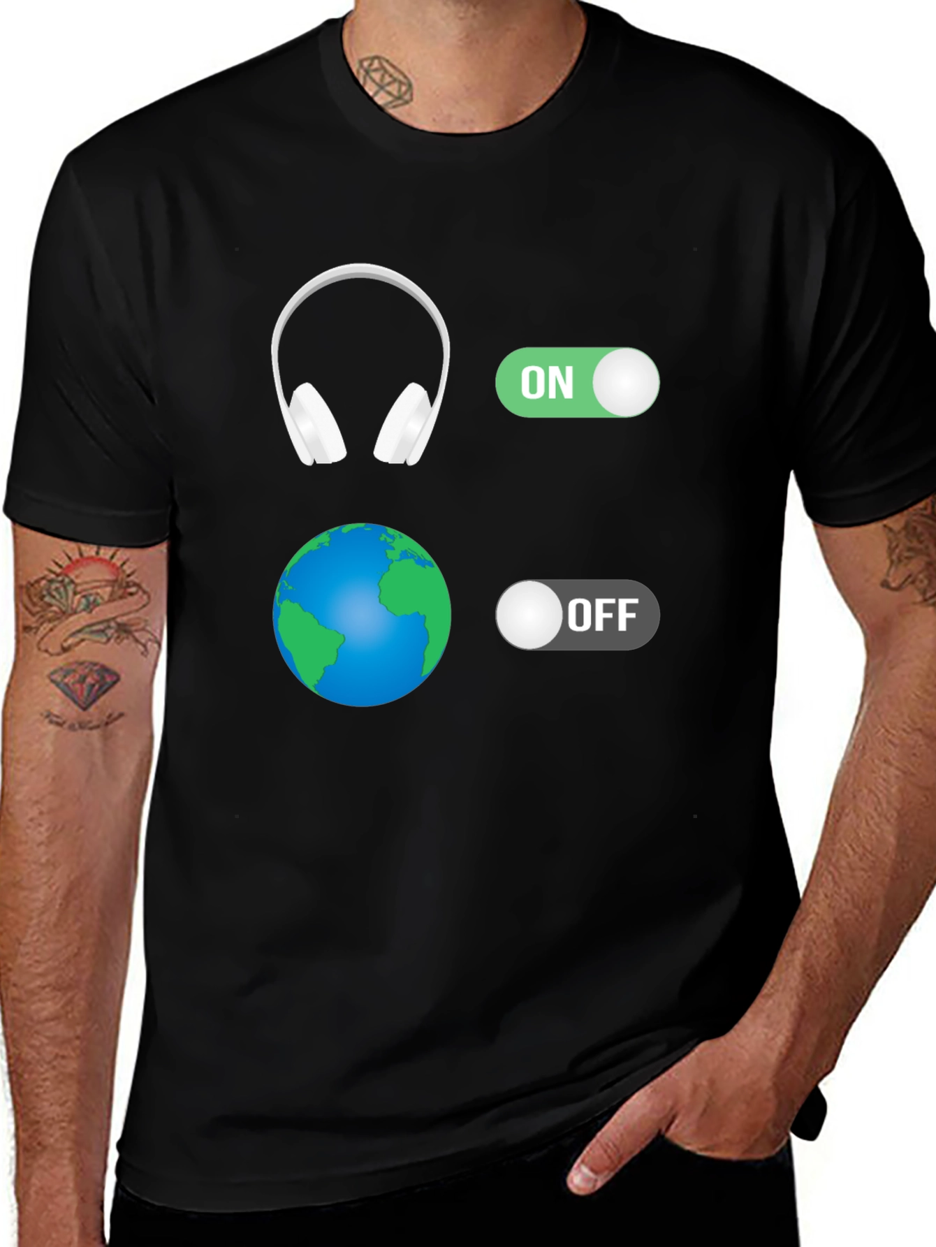 Headphones On World Off Graphic T-Shirt