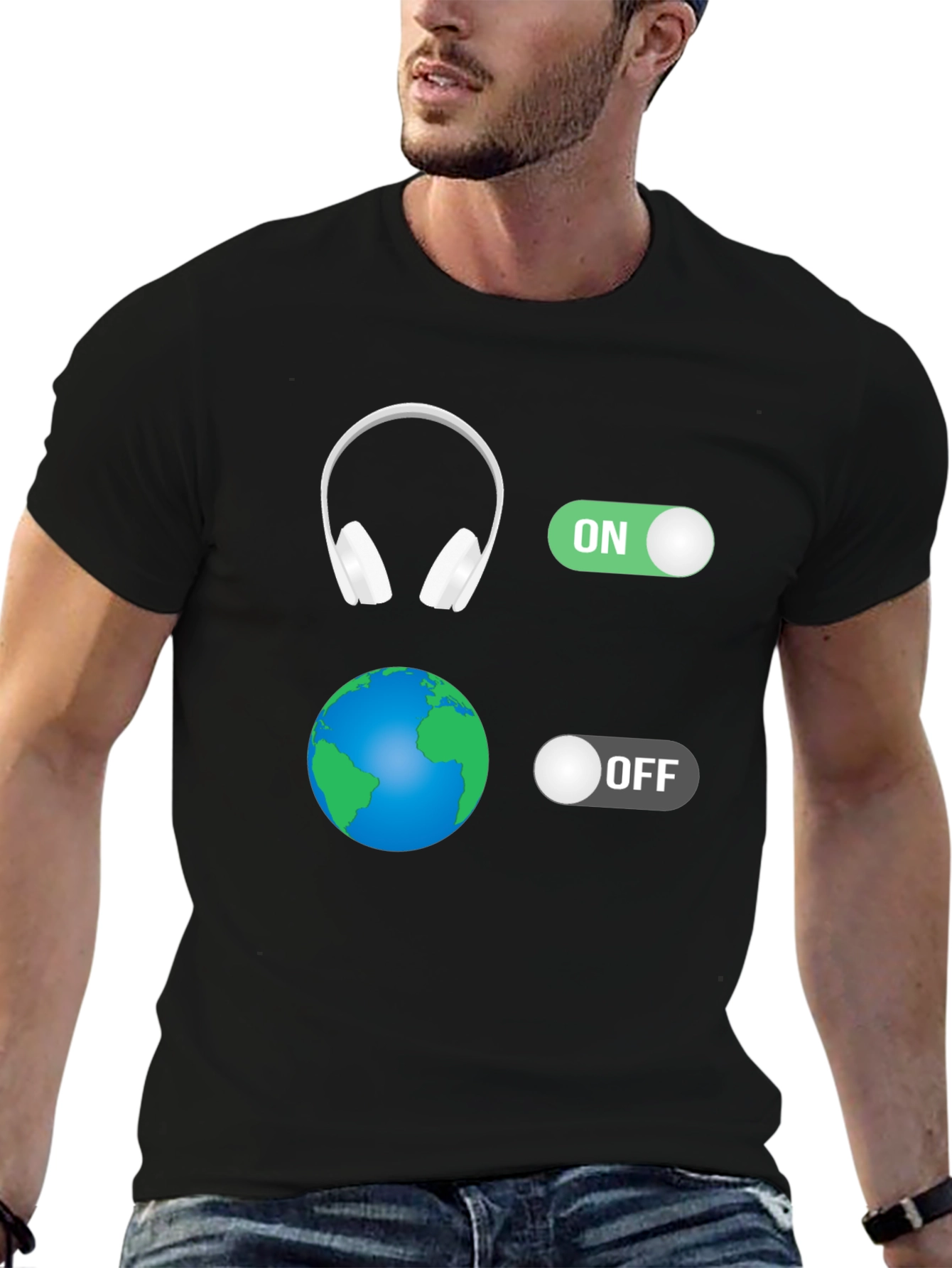 Headphones On World Off Graphic T-Shirt