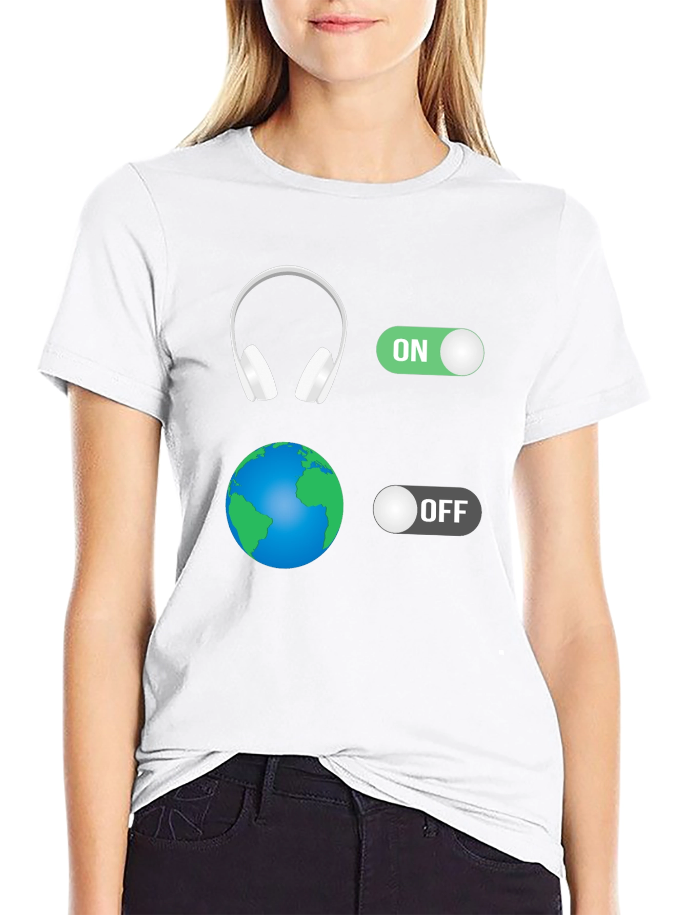Headphones On World Off Graphic T-Shirt