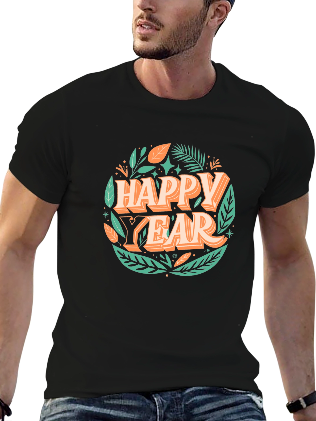 Happy Year Black T-Shirt - Festive Holiday Design