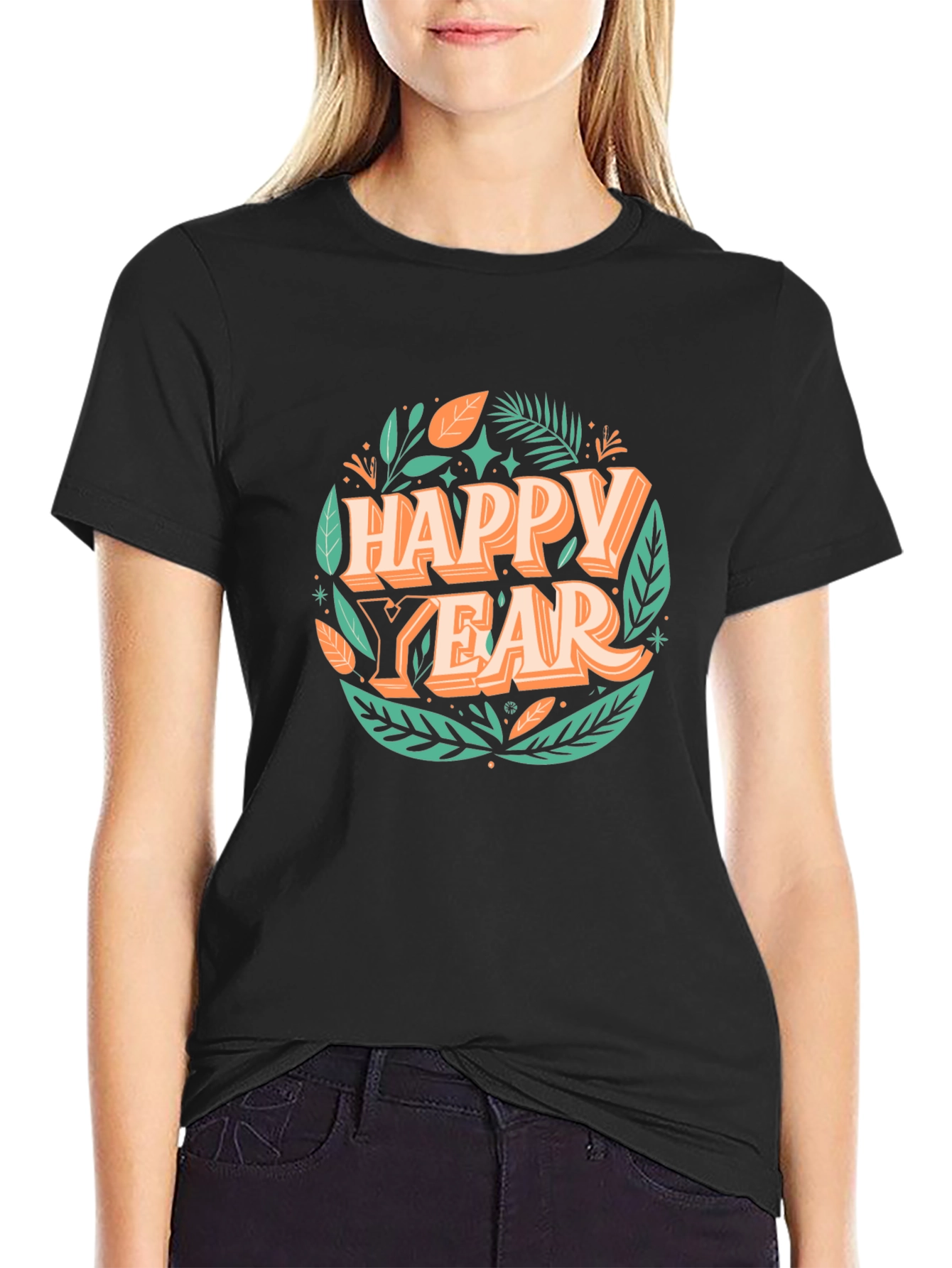 Happy Year Black T-Shirt - Festive Holiday Design