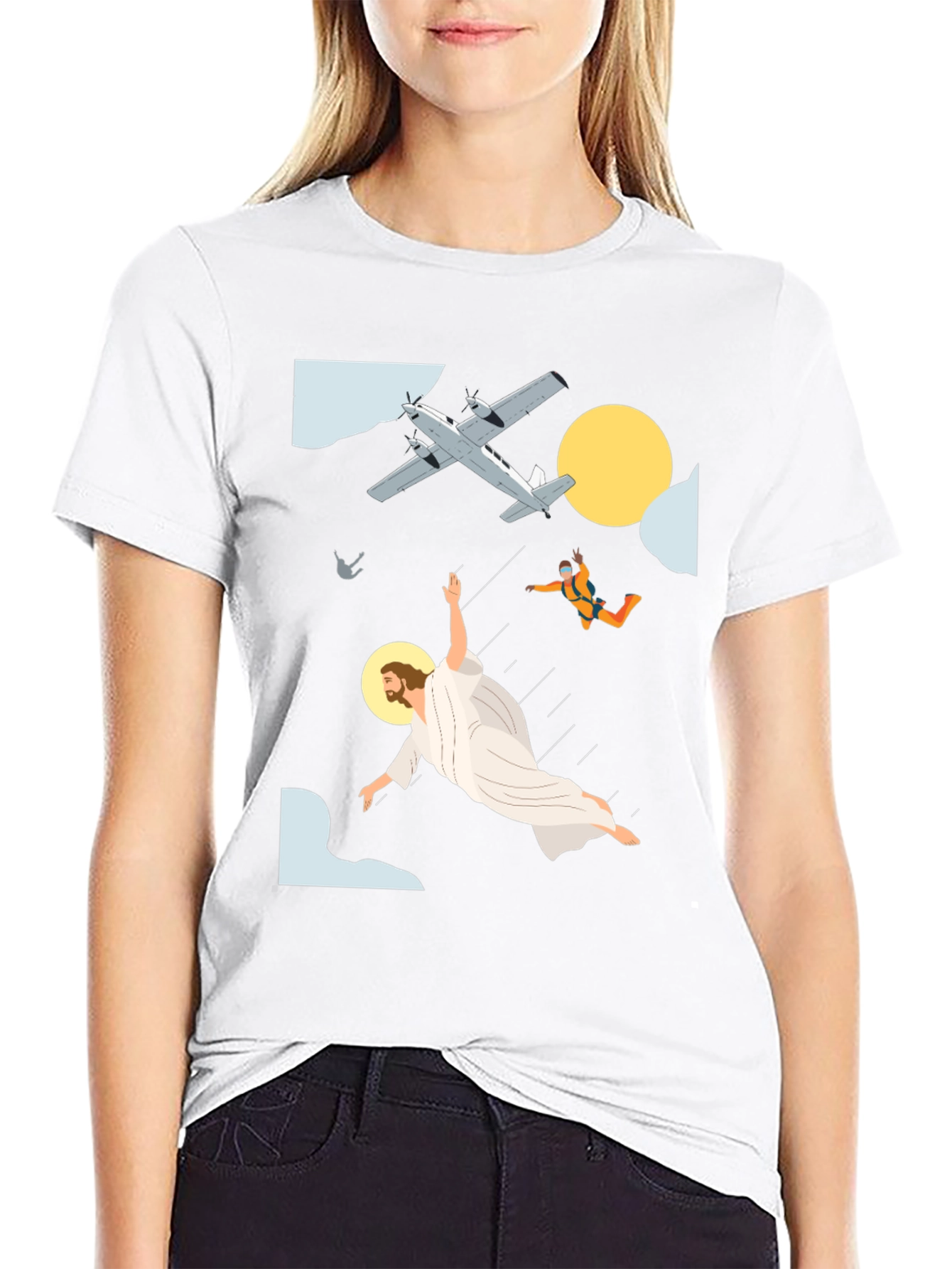 Skydiving Jesus Black T-Shirt