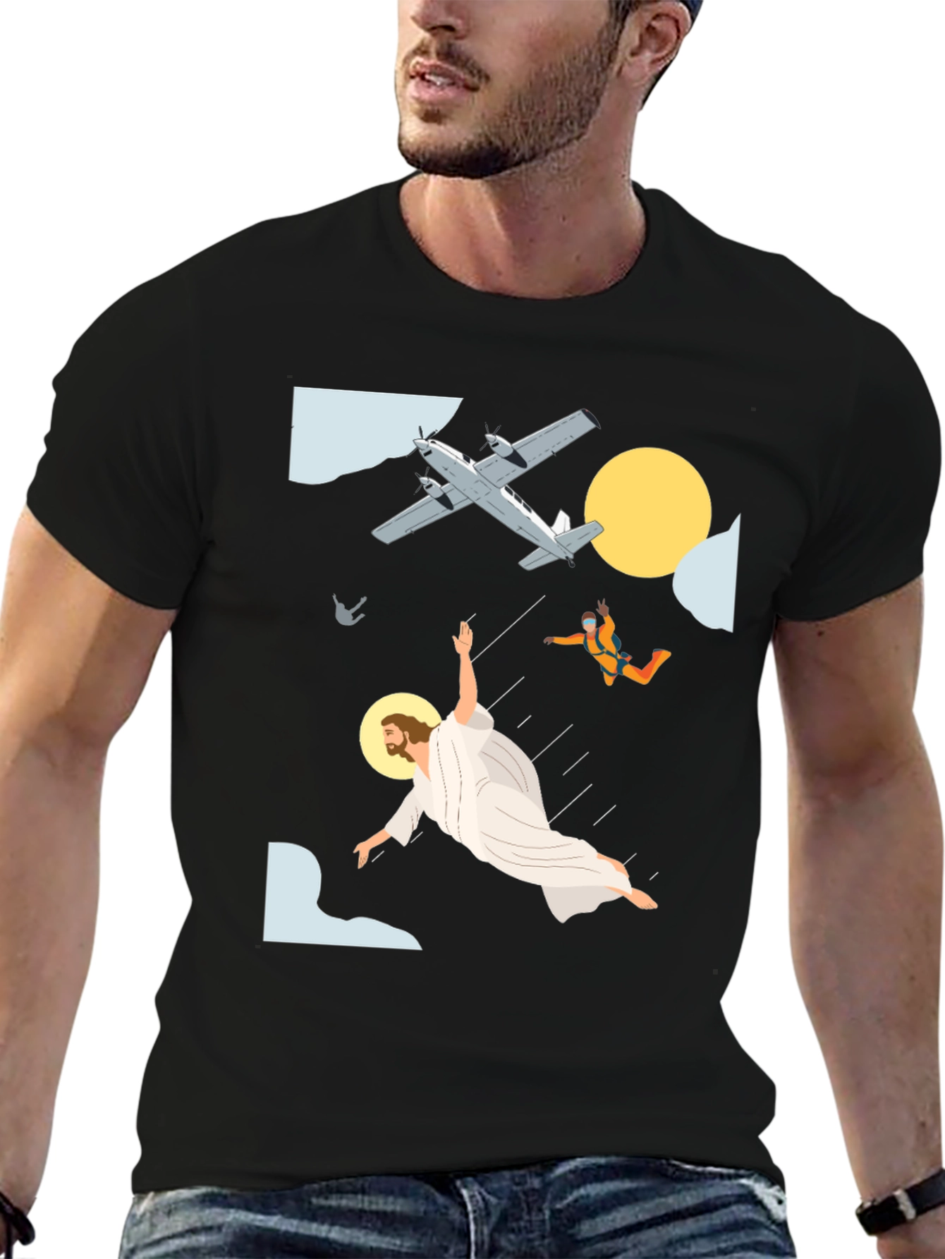 Skydiving Jesus Black T-Shirt
