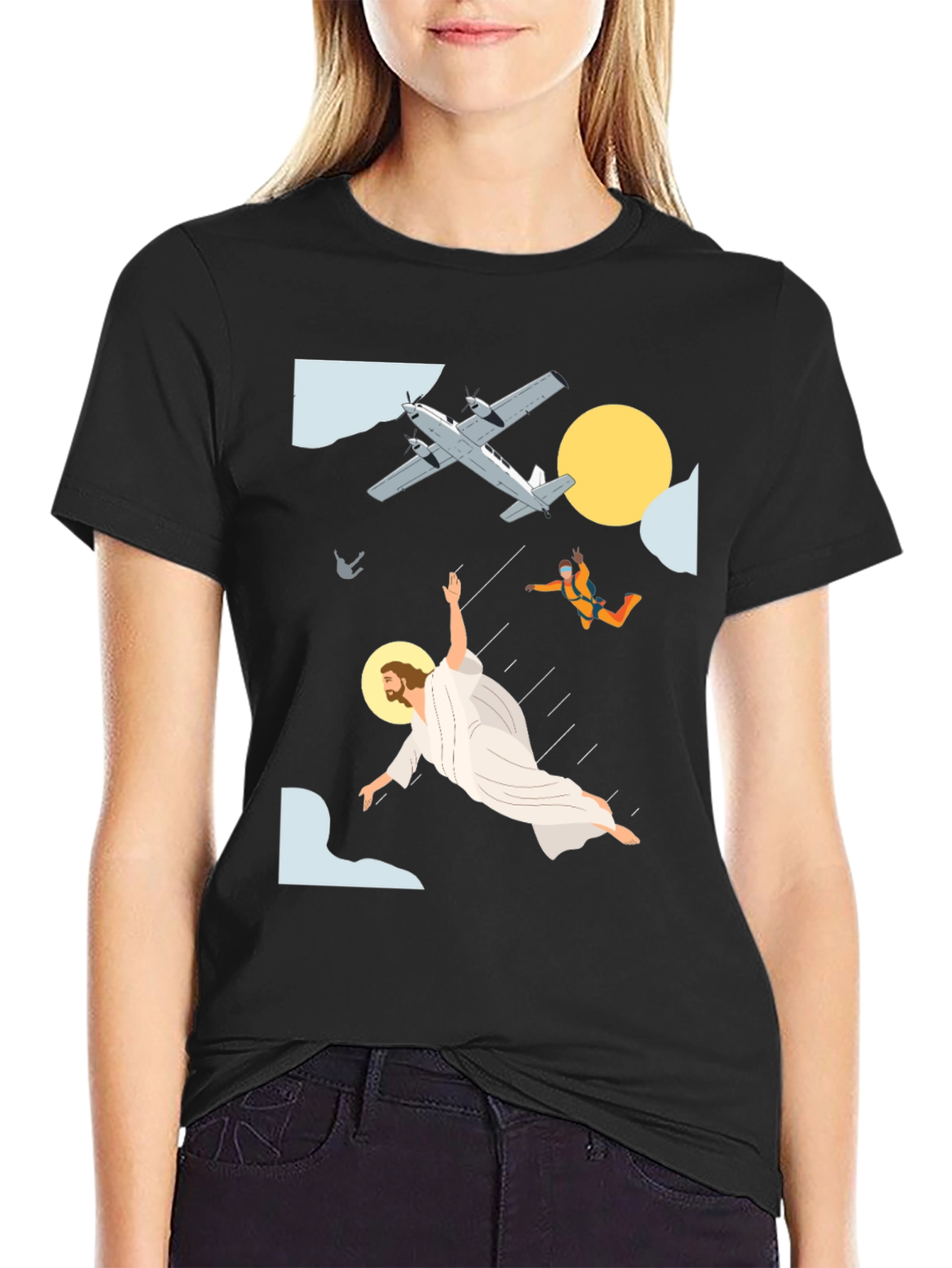 Skydiving Jesus Black T-Shirt