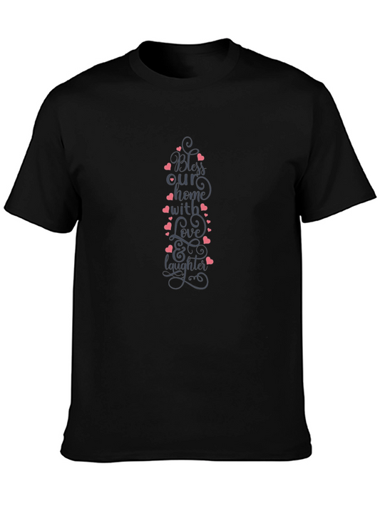 Bless Our Home T-Shirt Love & Laughter Tee Stylish Black Shirt