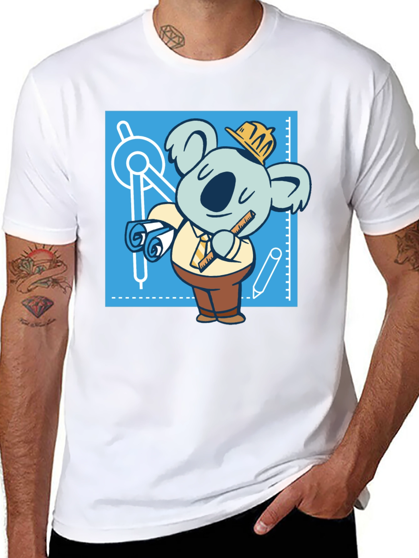 Architect Koala T-Shirt - Blueprint Design