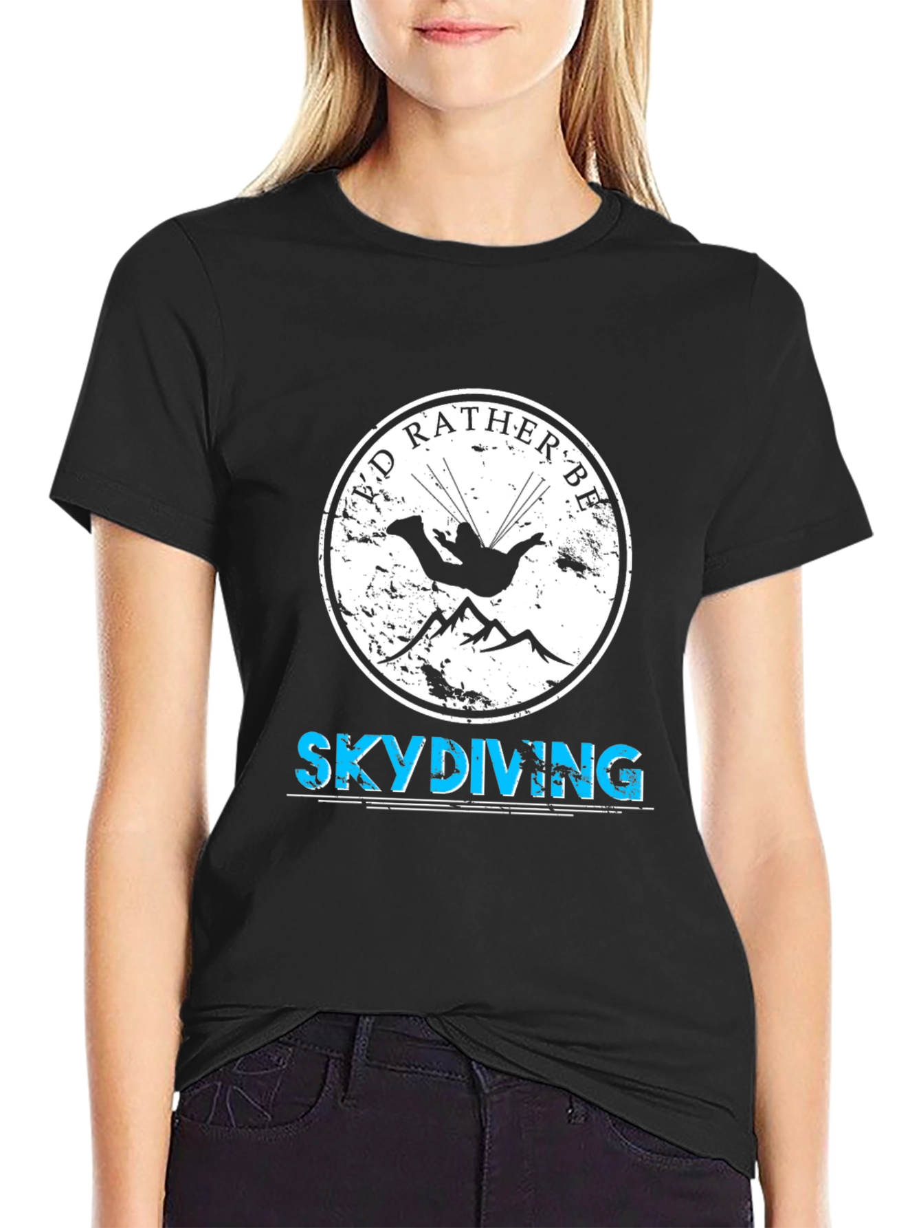 Skydiving T-Shirt - Id Rather Be Skydiving Black Tee