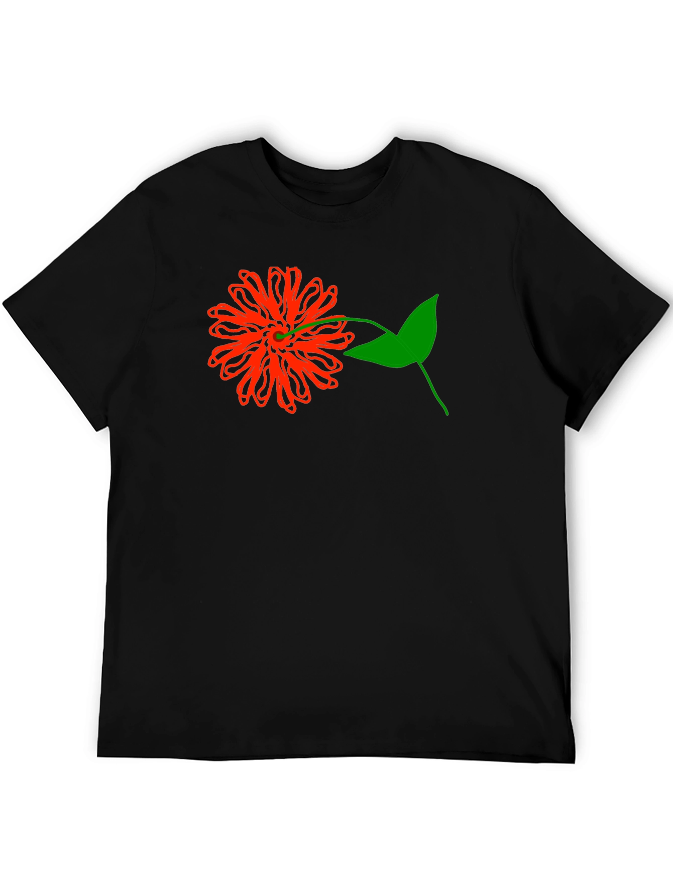 Red Flower Graphic Tee - Black Cotton T-Shirt