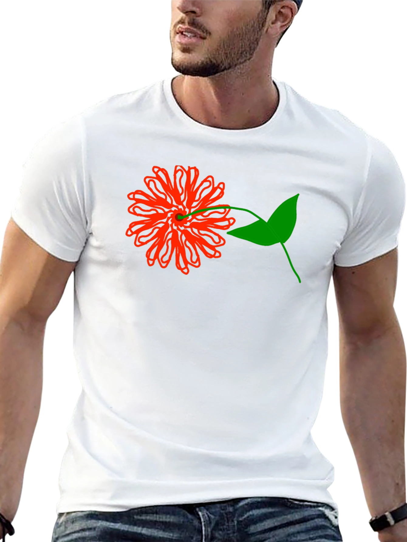 Red Flower Graphic Tee - Black Cotton T-Shirt