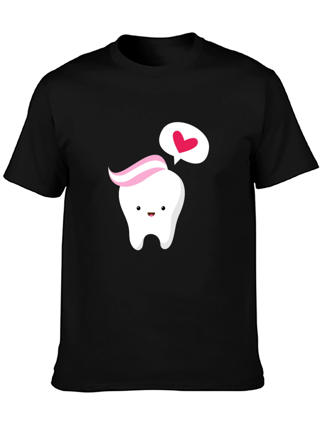 Cute Tooth with Paste Heart Black T-Shirt