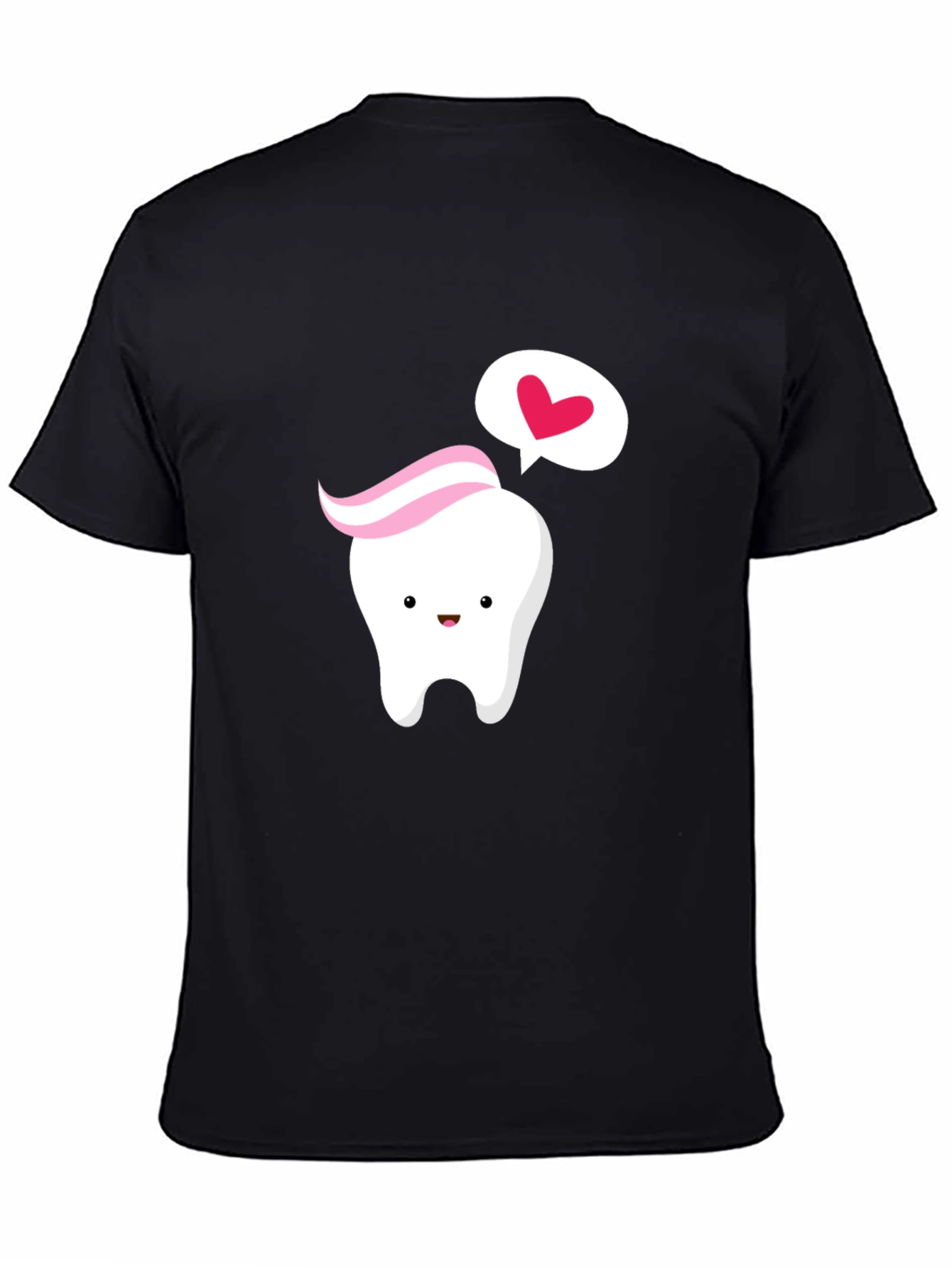 Cute Tooth with Paste Heart Black T-Shirt