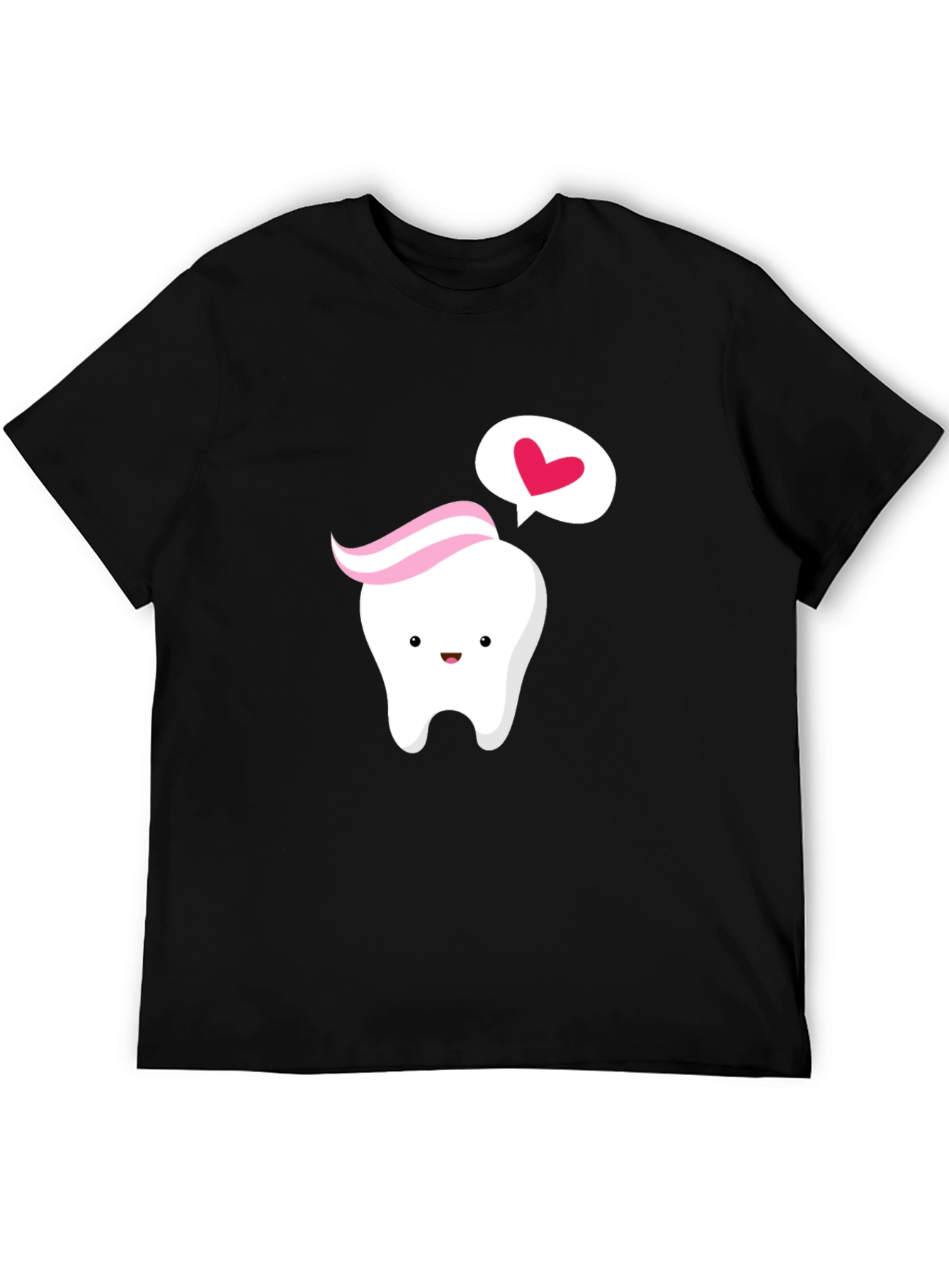 Cute Tooth with Paste Heart Black T-Shirt