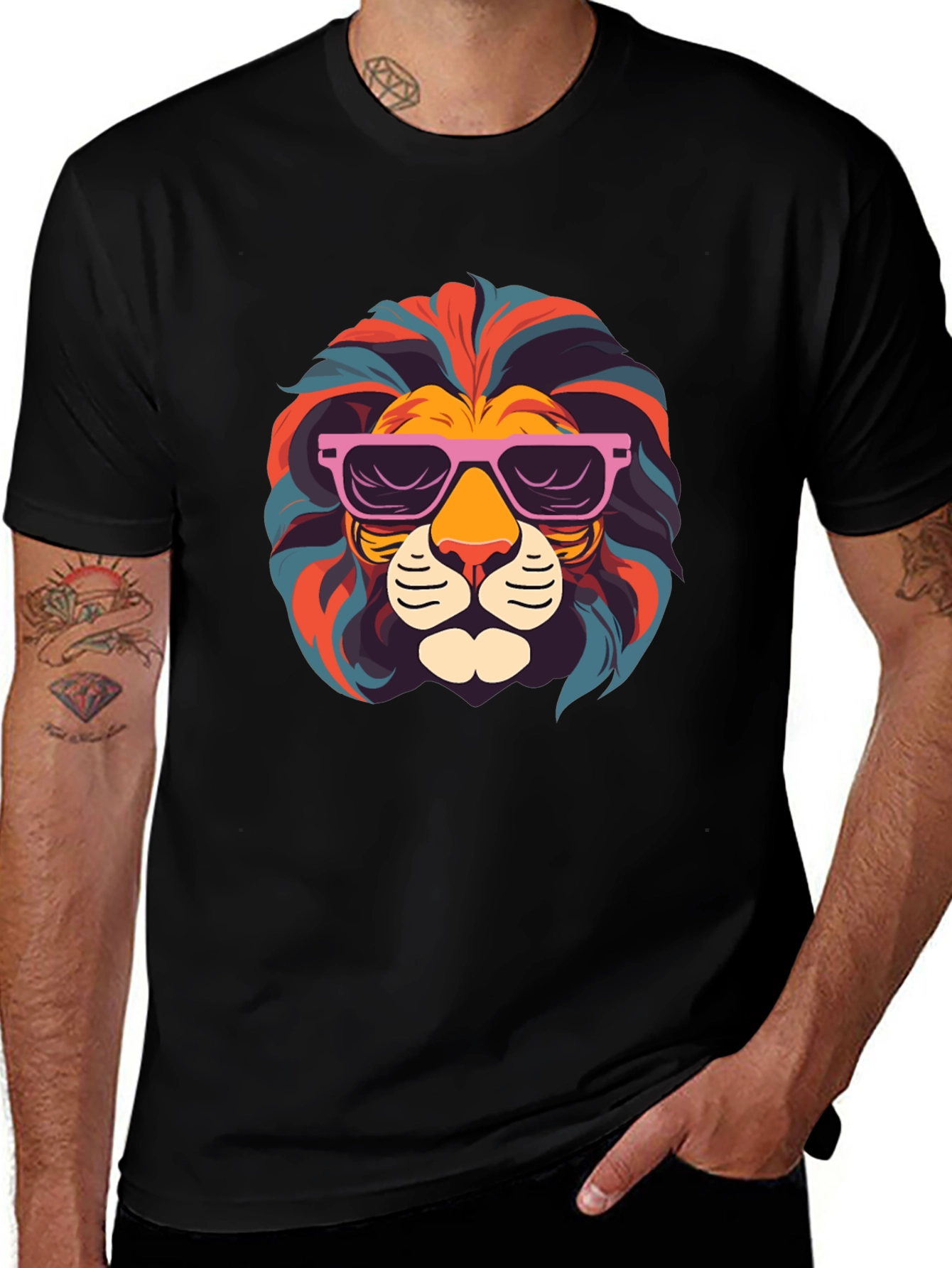 Cool Lion Graphic T-Shirt - Black Crew Neck Tee