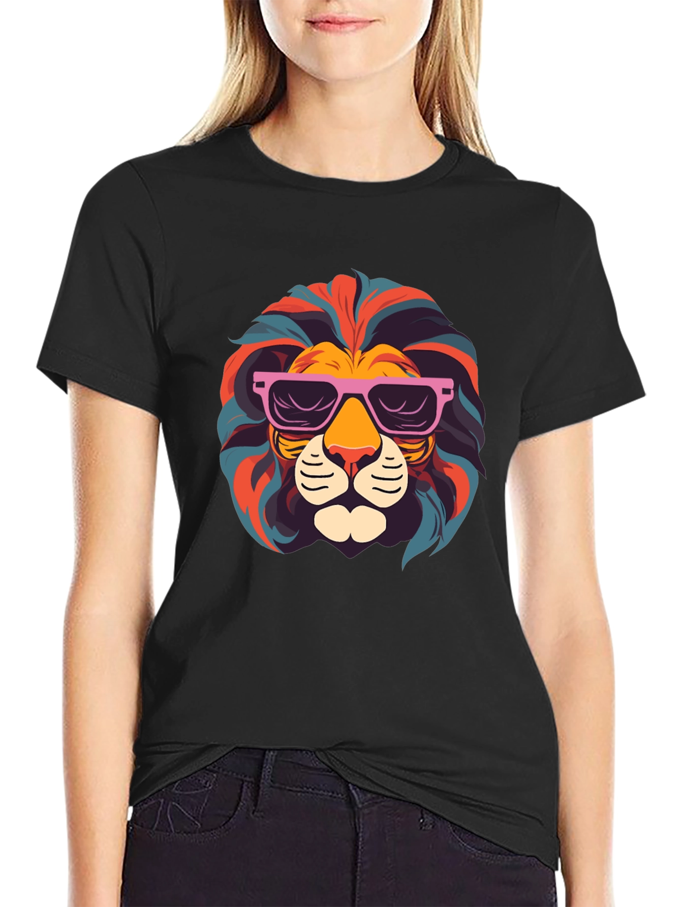 Cool Lion Graphic T-Shirt - Black Crew Neck Tee