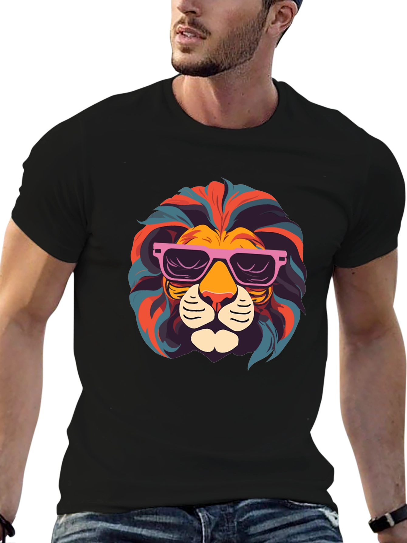 Cool Lion Graphic T-Shirt - Black Crew Neck Tee