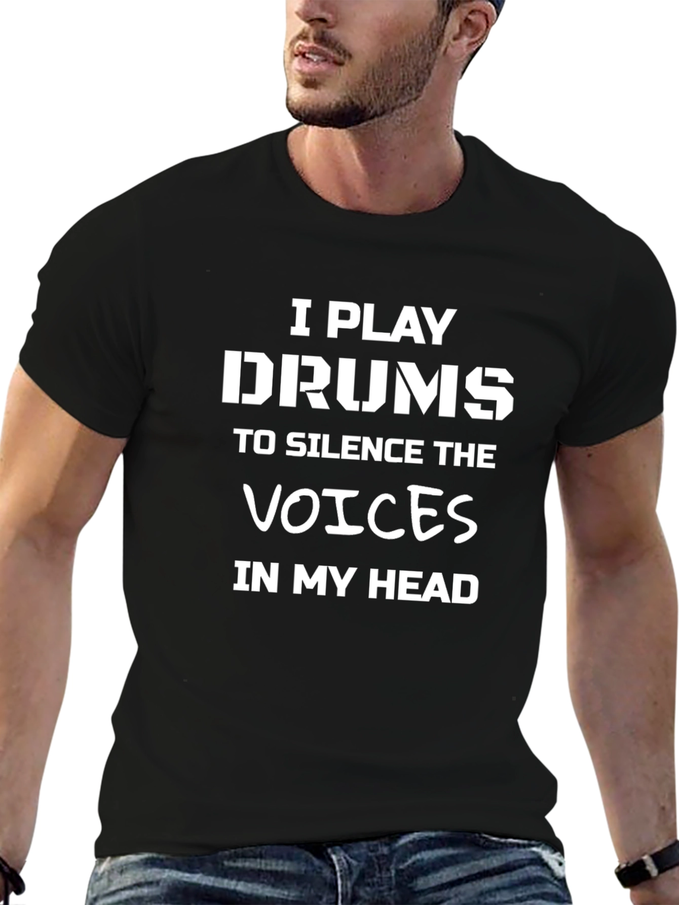 Drummer T-Shirt: Silence the Voices Funny Musician Tee