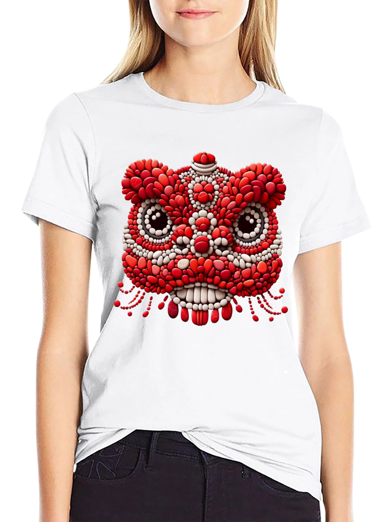 Unique Black T-Shirt with Red & White Lion Design