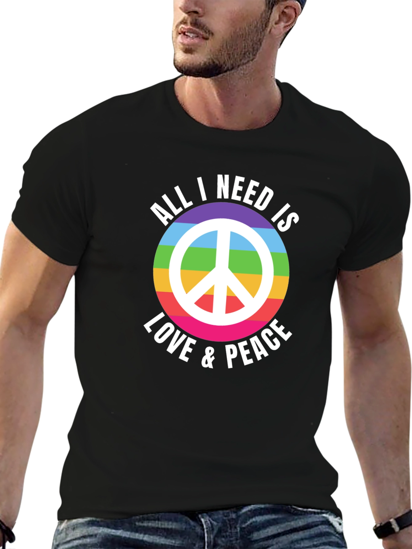 Love & Peace Rainbow Graphic T-Shirt