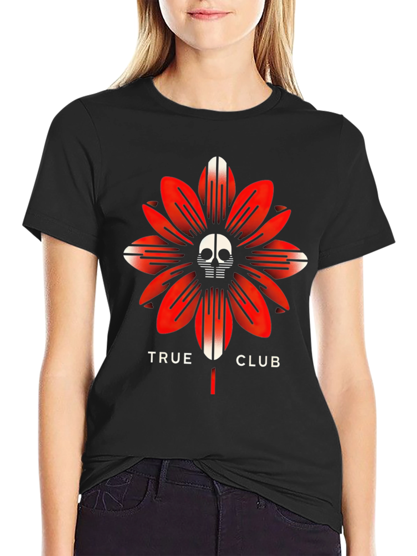 True Club Skull Flower Black T-Shirt